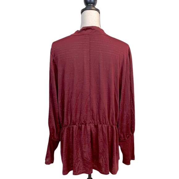 Lane Bryant Burgundy Sparkle Mock Neck Peplum Top Size 22/24 - Picture 2 of 8
